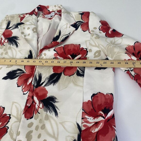 Alfred DunnerJacket Blazer Red Floral Quilted Open Front Lightweight Sz 20 used‎ - Picture 6 of 16